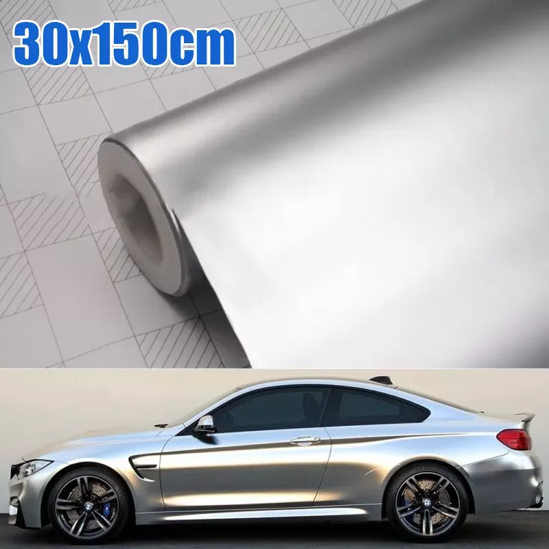

1pc Satin Matte Chrome Metallic Car Sticker Film 30x150CM Silver Vinyl Film Wrap Sticker Bubble Free Exterior Car Body Film