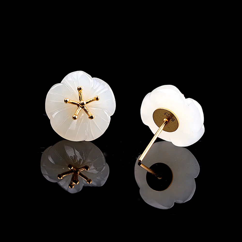 Ювелирные изделия из настоящего серебра 100% S925 простые серьги Hetian с нефритовым