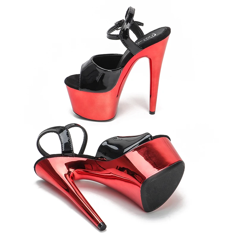 Leecabe 17CM/7Inch patent upper  sexy exotic shinny platform High Heels  Pole Dancing sandals Shoes