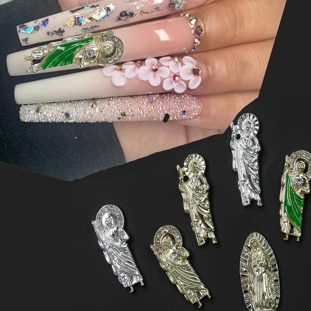 

10pcs Virgin Mary Nail Charms 3D Diamond Metal Nails Art Alloy Jewelry Christmas Salon Nail Tips Manicure Decoration Nail Charms