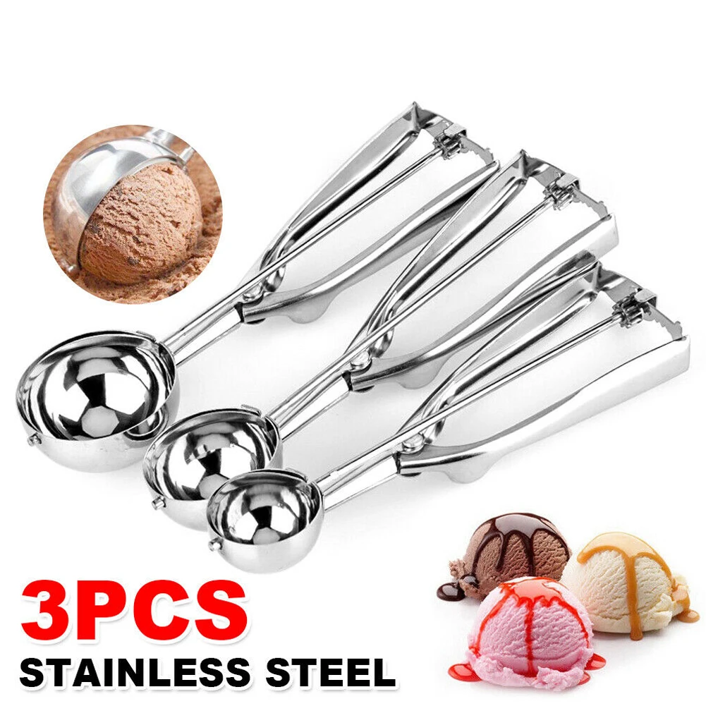 

3pcs Stainless Steel Ice Cream Digger Scoop Cookie Spoon Ice Ball Digger Non-Stick Potato Watermelon Ice Cream Digger Scoop Tool