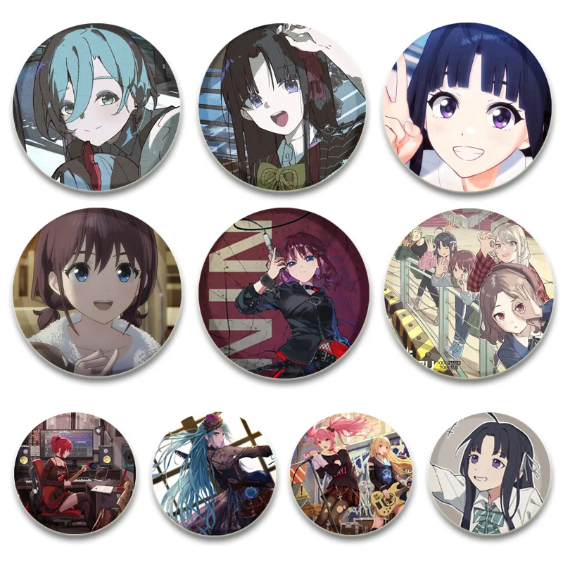 32/44/58mm Round Anime Brooches GIRLS BAND CRY Lapel Pins Cute Cartoon Handmade Badge Backpack Hat Jewelry Accessories Gifts