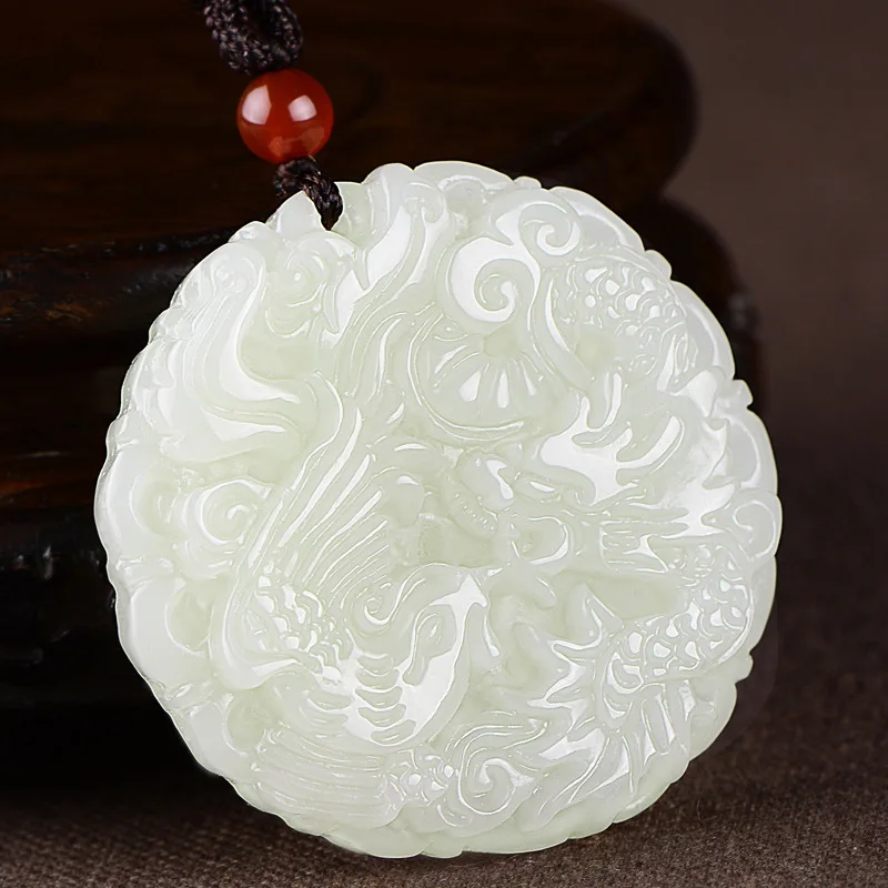 Натуральный нефрит hetian ручная работа дракон Феникс подвеска простой ретро кулон