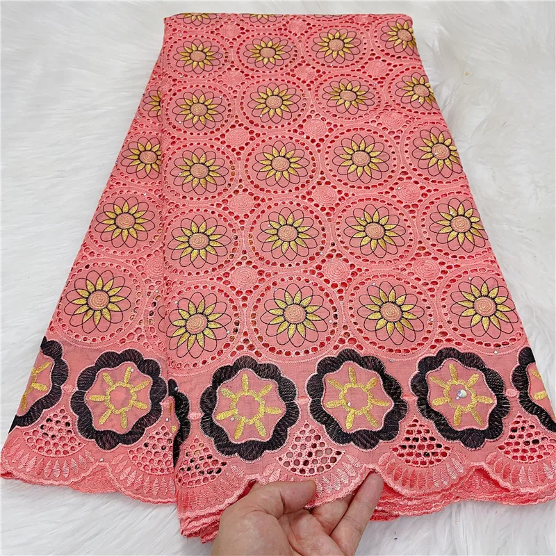 

5 Yard Dry Lace Fabric Latest Heavy Beaded Embroidery African 100% Cotton Swiss Voile Popular Dubai Style For Party Wedding