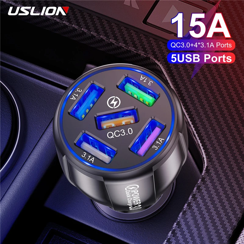 

ZUIDID 5 Port Fast Charging Car USB Charger For Xiaomi redmi note 10 pro Quick Charge 3.0 15A Charger Mobile Phone Charge in Car