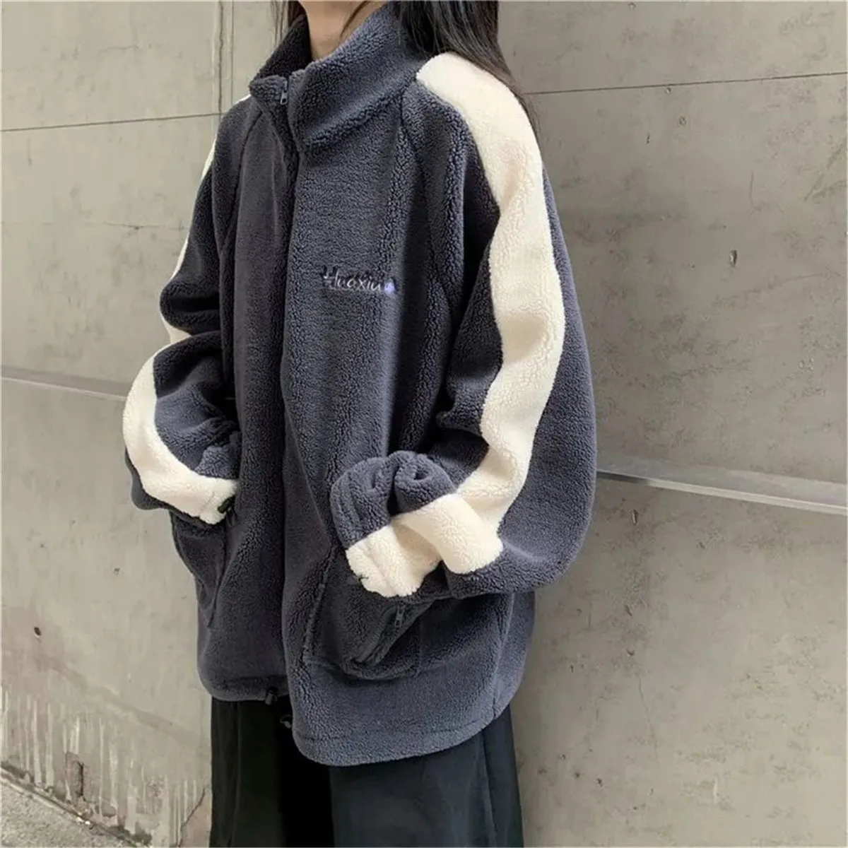 

Fashion Patchwork Hoodie Women Harajuku Girl Black Jacket Hip Hop Loose Tops Autumn Winter Zip Up JHoodie Streetwear Females
