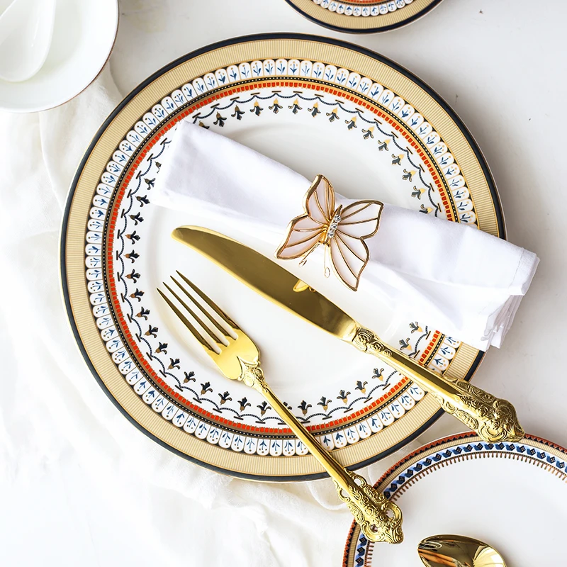 

Тарелка в европейском стиле из французской королевской керамики с золотым покрытием тарелка для Западной кухни тарелка для салата тарелка ...