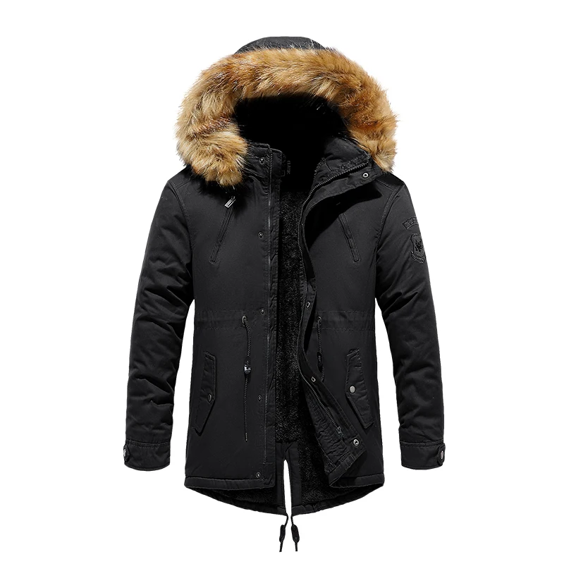 2022 Thicken Mens Winter Coat Hooded Fleece Liner Warm Casual Men Parka Jacket Windproof Outdoor Clothing Fur Collar Overcoat