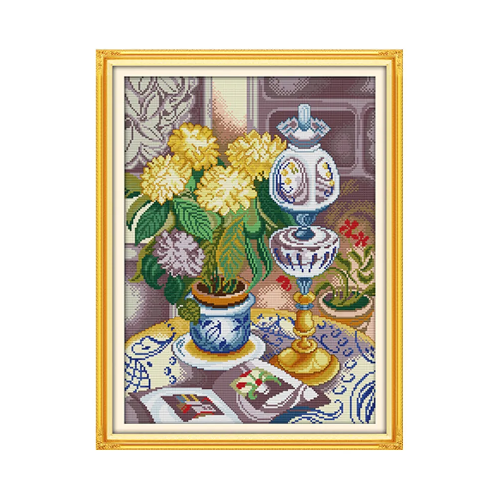 

Chrysanthemum vase cross stitch kit cartoon 14ct 11ct count print canvas stitching embroidery DIY handmade needlework
