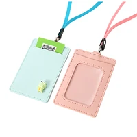 cute badge holder pu leather texture card holder with lanyard student cartoon card holder