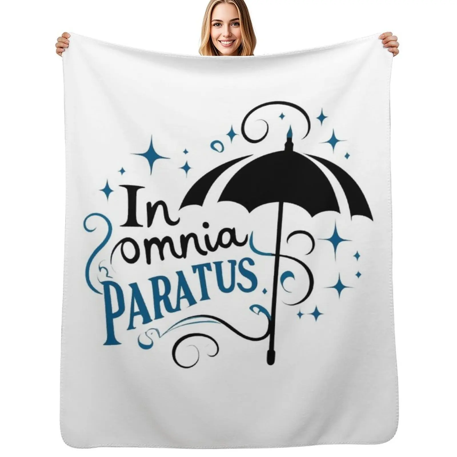 Фото In Omnia Paratus - Umbrella and Scarf II - Плед с типографским принтом, уютное одеяло для дивана, для просмотра телевизора и отдыха. №1