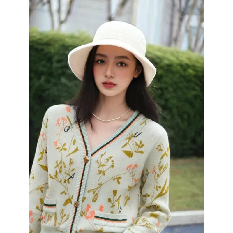 Винтажный жаккардовый вязаный кардиган в китайском стиле Женская модная куртка