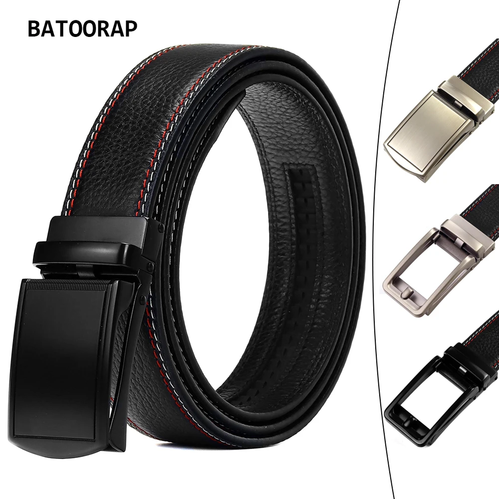 BATOORAP Belt for Men Black Quality Men's Leather Belt Alloy Automatic Buckle Fashion Luxury Belt Male Trouser Strap 110cm-130cm