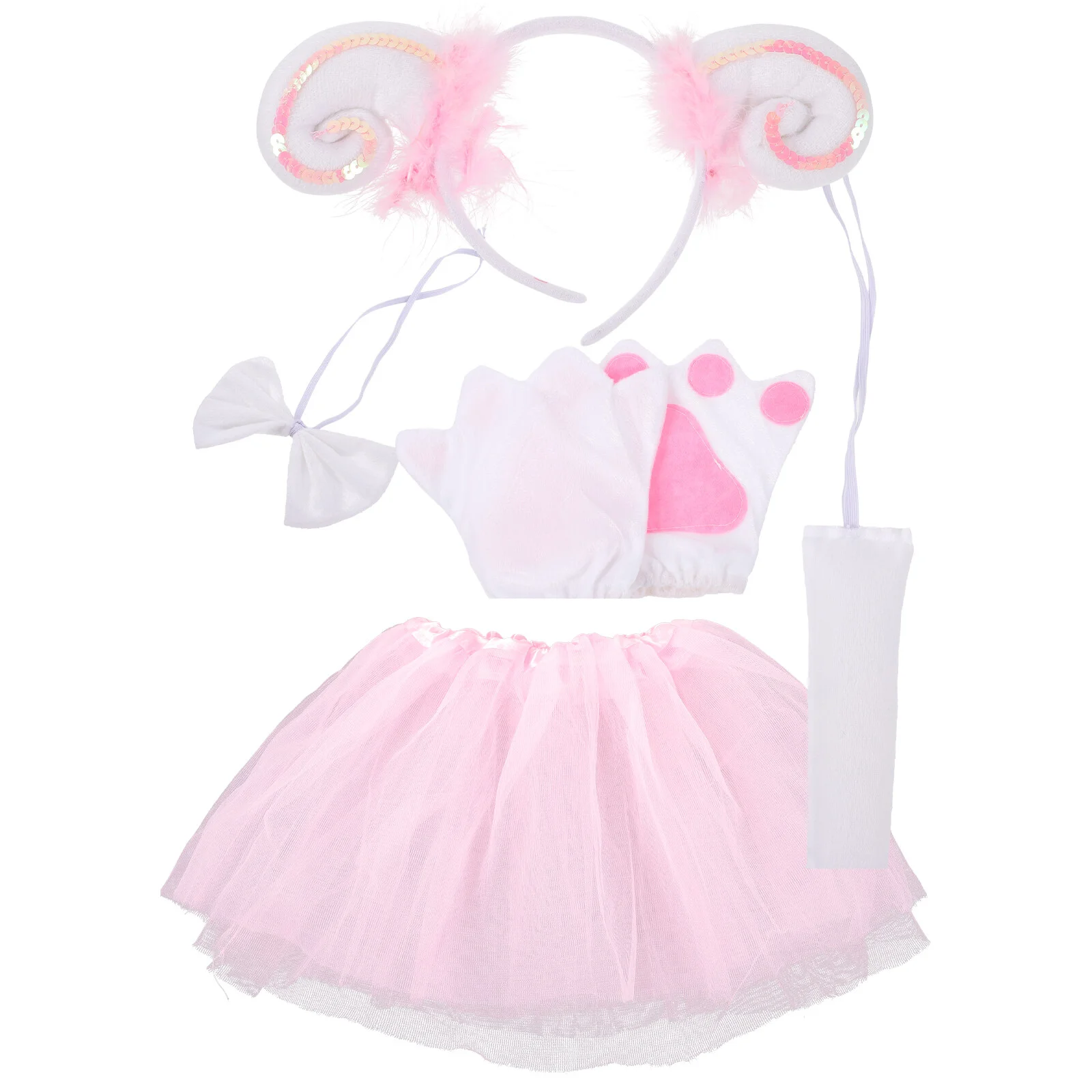 

Animal Costume Accessory Performance Prop Cosplay Set Sheep Horn Headband Tail Girls