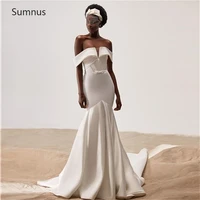 sumnus vintage mermaid off the shoulder wedding dress 2022 white stain pleat vestidos de novia robe de mari%c3%a9e custom made new