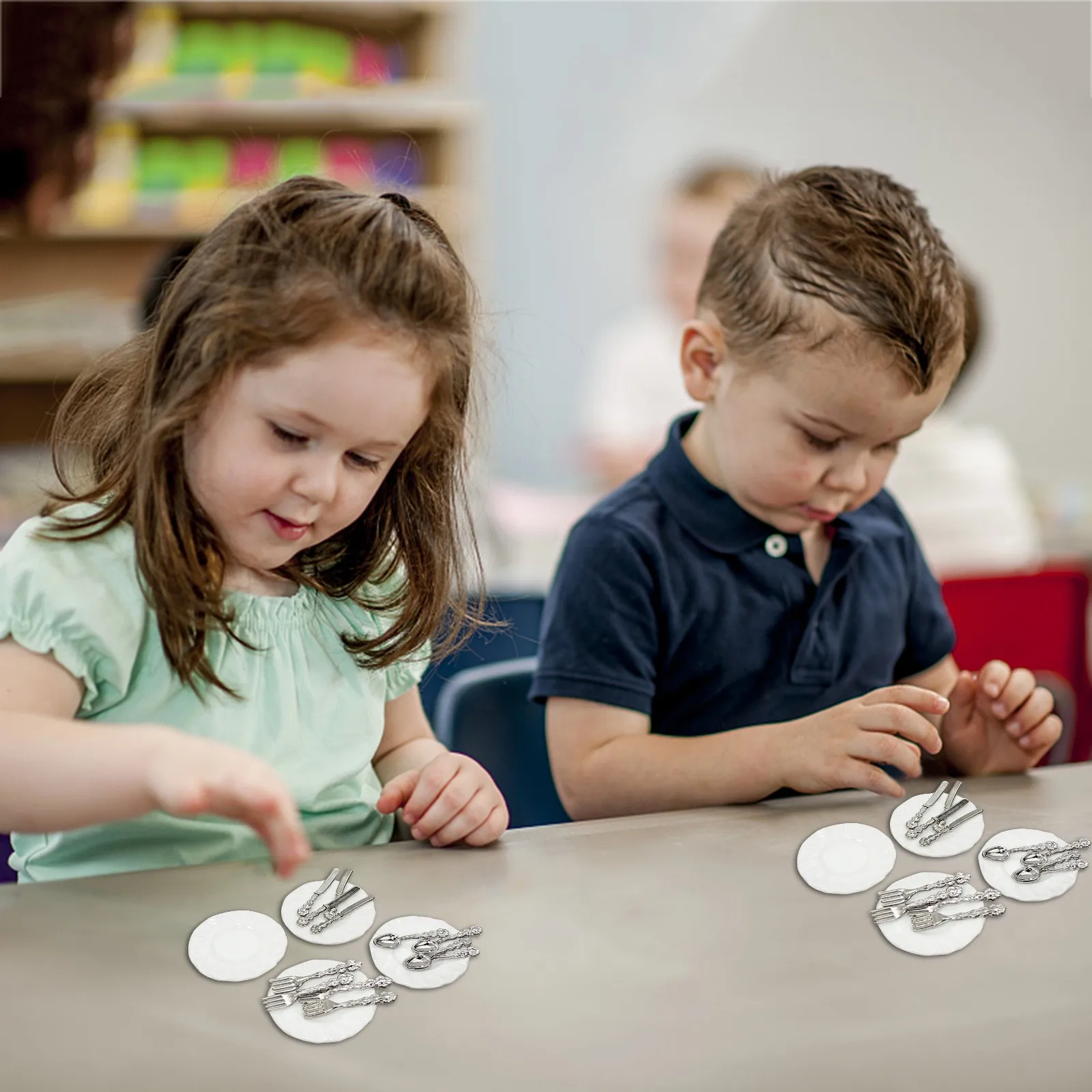 

Doll House Diy Model Micro-view Ornaments Mini Ceramic Cake Dish Knife Fork Spoon Miniature Kitchen Scene Children's Toy Decor