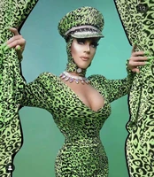 green fashion leopard sexy women dress dance stage show costume party club bar nightclub clothing drag queen outfits