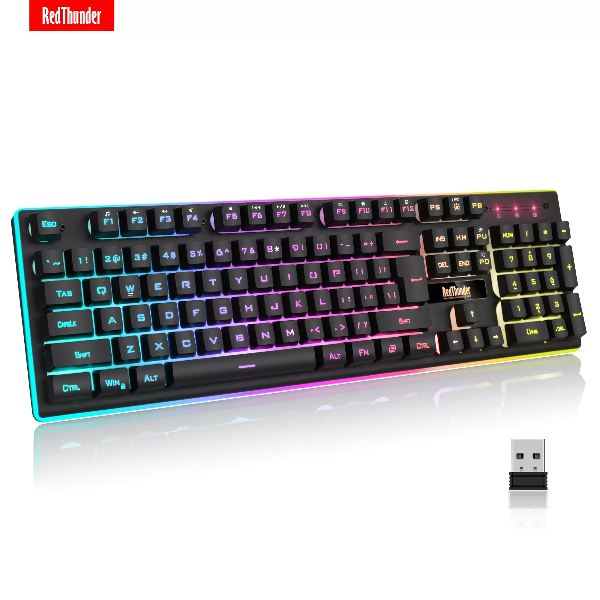 

RedThunder K10 Rechargeable Wireless Gaming Keyboard, Mechanical Feeling, LED Backlit 2.4g Wireless Keyboard for PC Mac PS Gamer