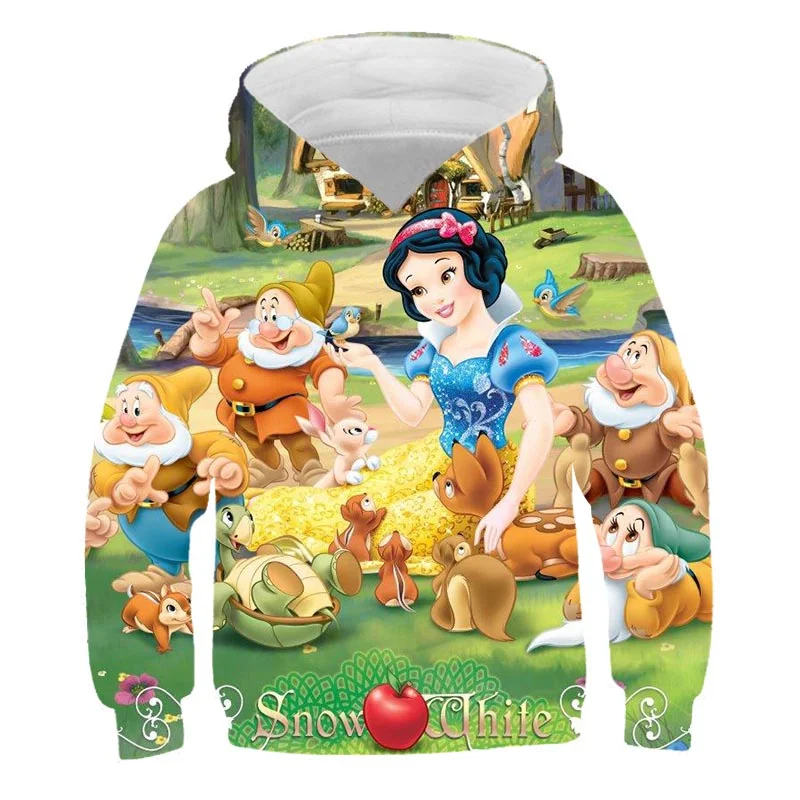 

Fashion Children Girls Snow White Hoodies 2022 Spring Autumn Casual Sweatshirts Disney Series Cartoon Hooded Tops 1-14 Years Old