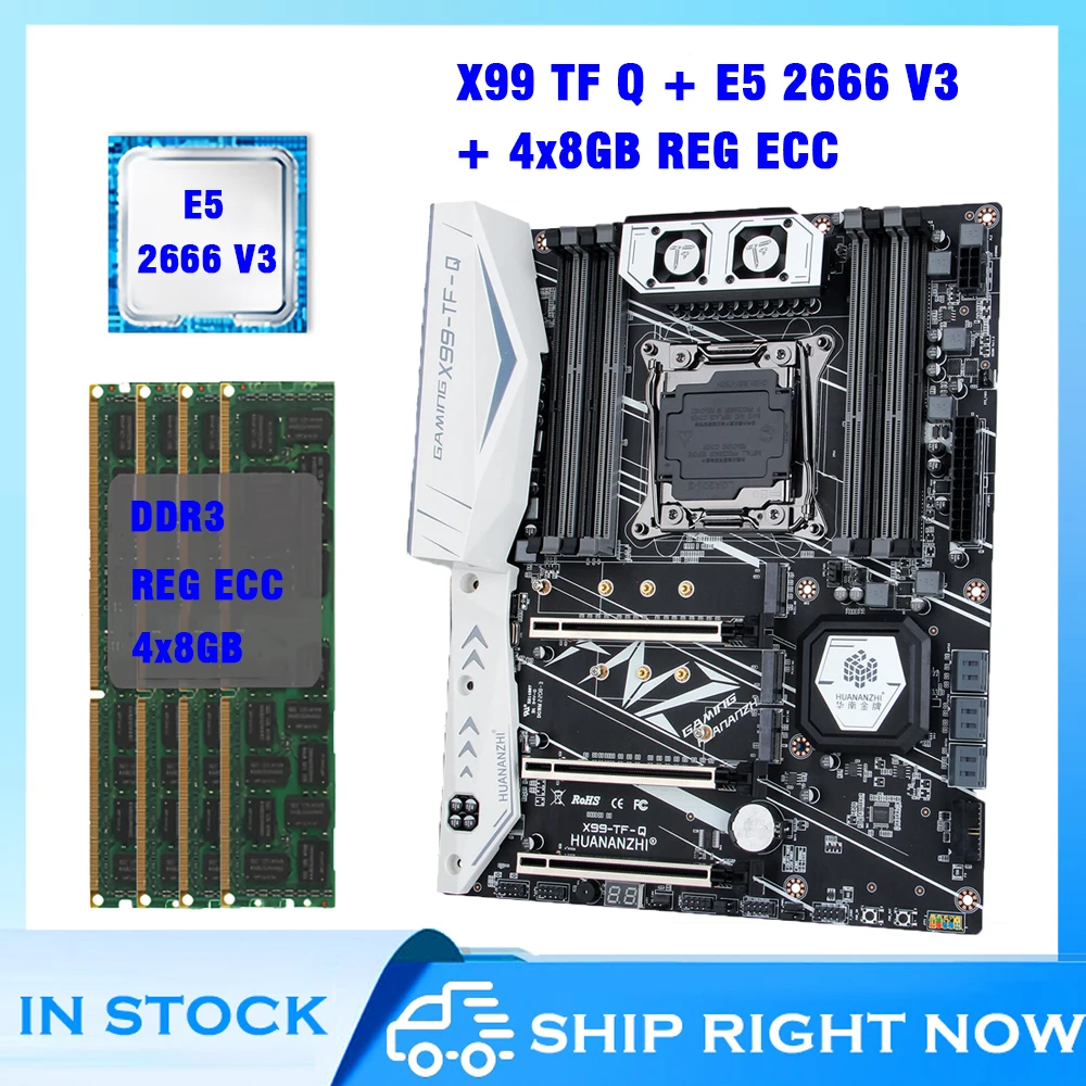 Материнская плата HUANANZHI TF Q X99 с Xeon E5 2666 V3 4x8 ГБ DDR3 ECC REG 1600 МГц память X99 TF Q