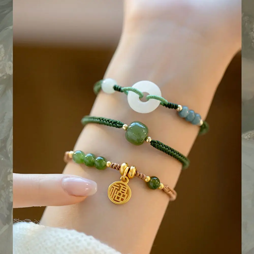 

Imitation Jade Jade Safe Buckle Hand Rope Vintage Bracelet Gift New National Tide High Grade Romantic Female Charm Jewelry