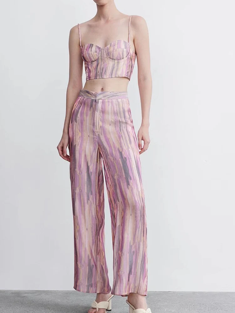 

Женский костюм с коротким топом и брюками Kumsvag, комплект из 2 предметов, элегантная уличная одежда с модным принтом, лето 2022