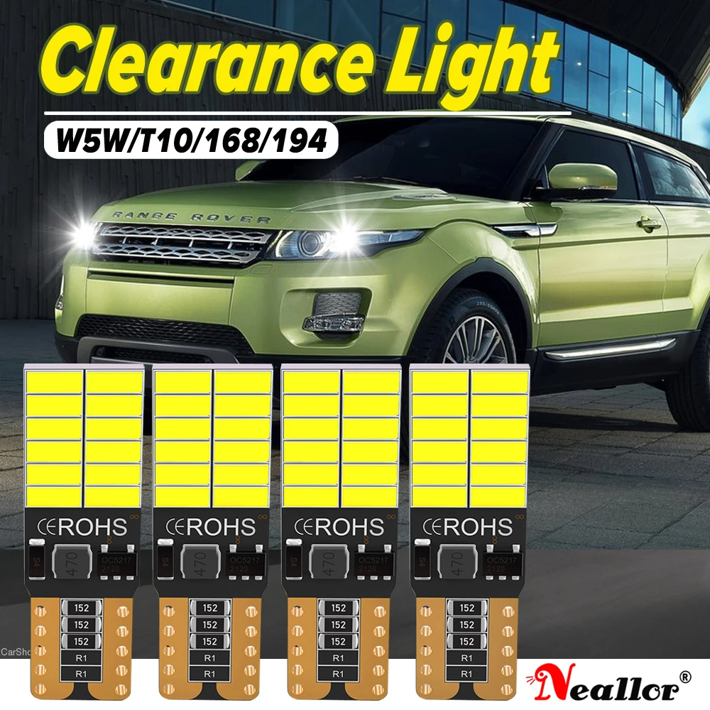 

A Pack T10 W5W Car Led Light 4014 24SMD Bulb Auto Clearance Wedge Side Light Interior Dome Reading Lamps No error 6000K White