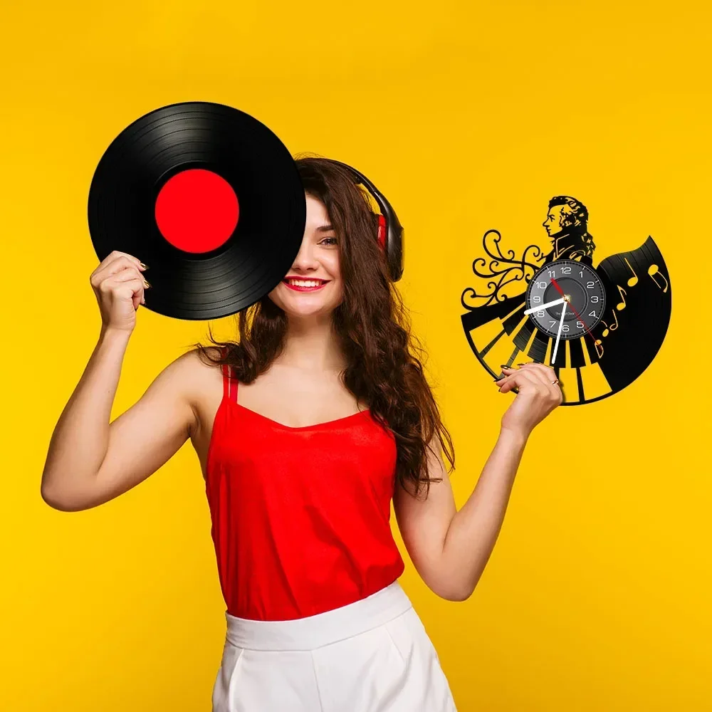 Wolfgang Amadeus Mozart фортепиано виниловая пластина настенные часы домашний декор ретро