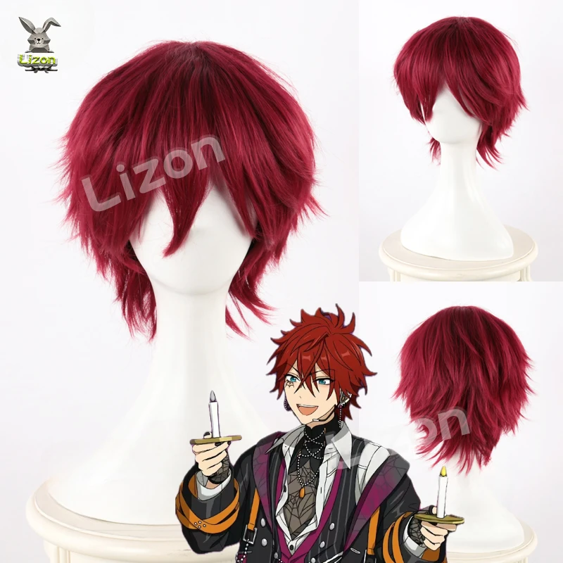 ES Crazy:B Rinne Amagi Косплей Парик 35 см Красные Короткие Волосы Термостойкие