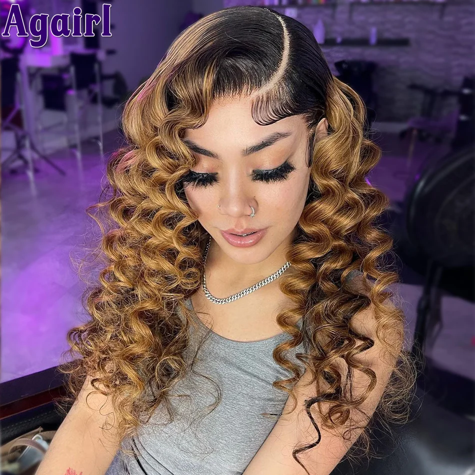 

13X6 13X4 Loose Deep Wave Wig 1B 30 Ombre Blonde Colored Lace Frontal Human Hair Wigs Transparent Lace Wig Pre Plucked for Women