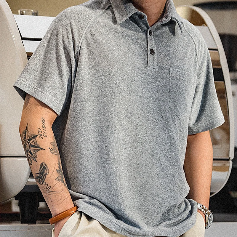 Мужская трикотажная рубашка-поло рубашка из махровой Ткани в стиле ретро с