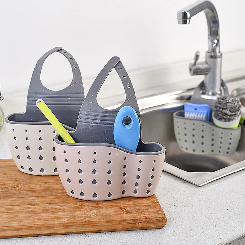 

Thickened Sink Sponge Holder Saddle Storage Drain Rack Adjustable Hanging Bag Dual-use Debris Drain Basket Kitchen Storage Shelf