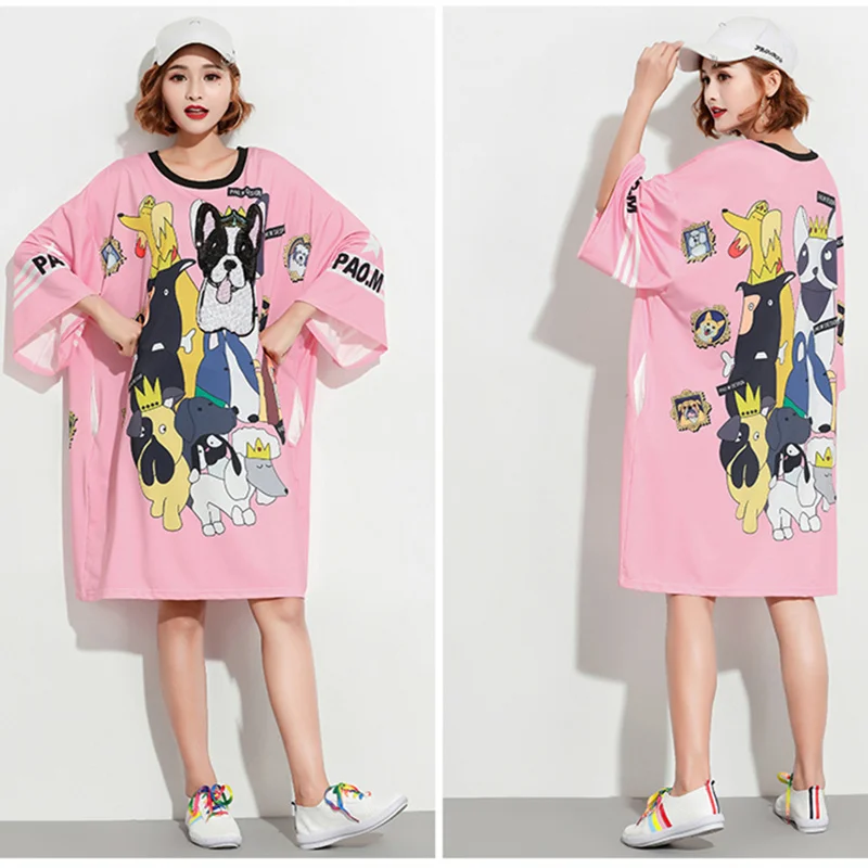 

Футболка женская с круглым вырезом, модная Свободная Повседневная рубашка с принтом животных и блестками, длинные туники, лето