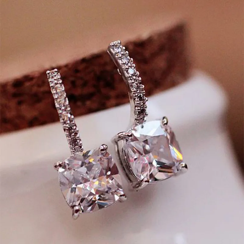 

New Luxury Silver Color Square Cubic Zirconia Earrings for Women Noble Wedding Party Earrings Birthday Gift Lady Fashion Jewelry