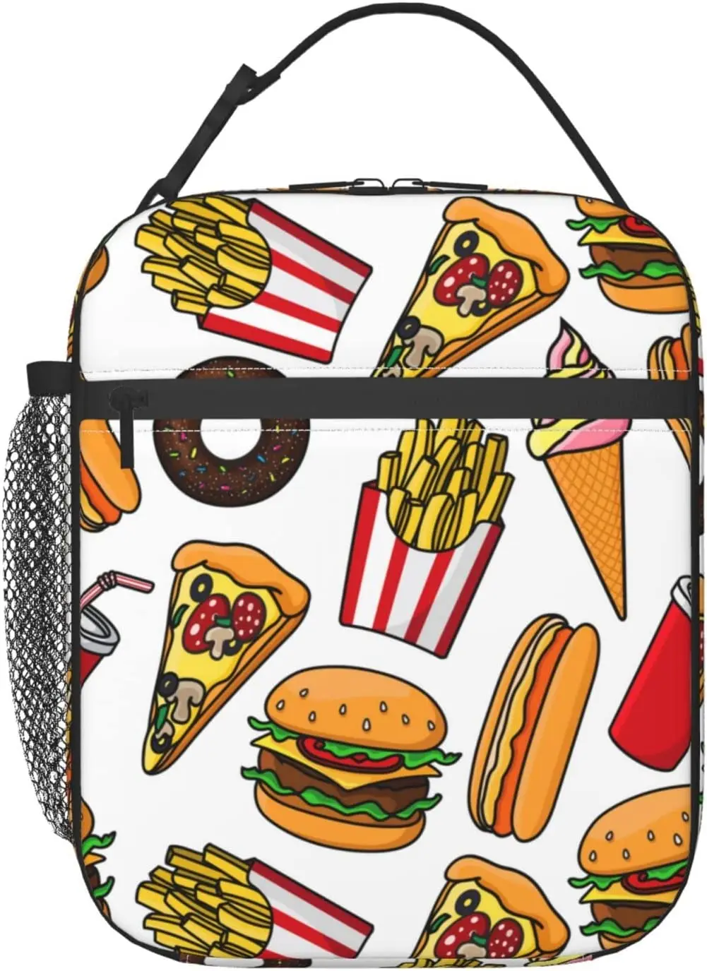 

Cheeseburgers Hot Dogs Pizza Lunch Box Insulated Reusable Lunch Bag Cooler Bag for Women Men Work Picnic Hiking One Size