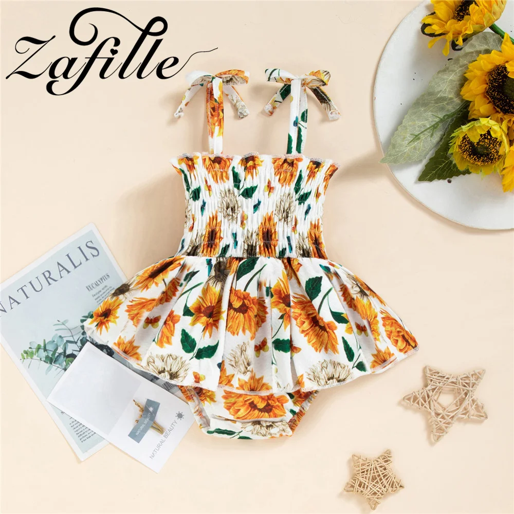 

ZAFILLE Bandage Newborn Girls Bodysuit Dress Maple Leaves Printed Baby Rompers Cute Kids Toddler Drape Skirt Girls Infant Outfit