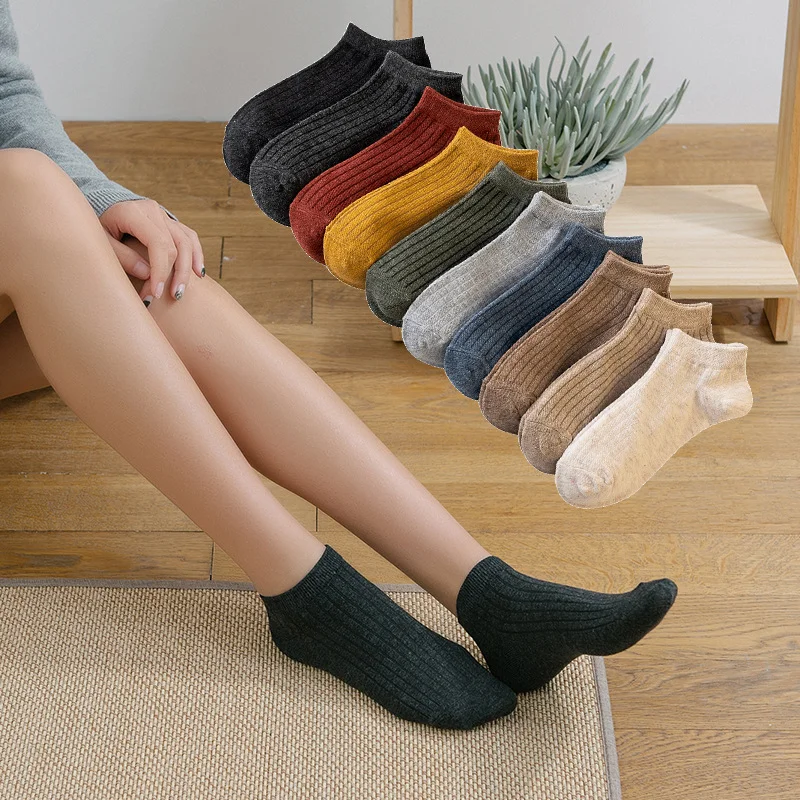 New In Women Ankle Socks Spring Summer Solid Color Japanese Fashion Cute Socks Breathable Cotton Sokken Kawaii Female short Sock