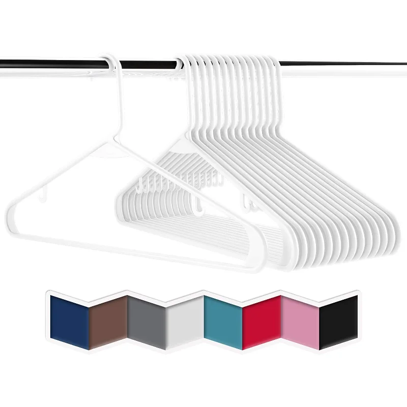 

White Standard Plastic Hangers,20 PCS Durable Tubular Hanger Slip Design Cloth Hanger Set with 2 Integrated Strap Hook Design