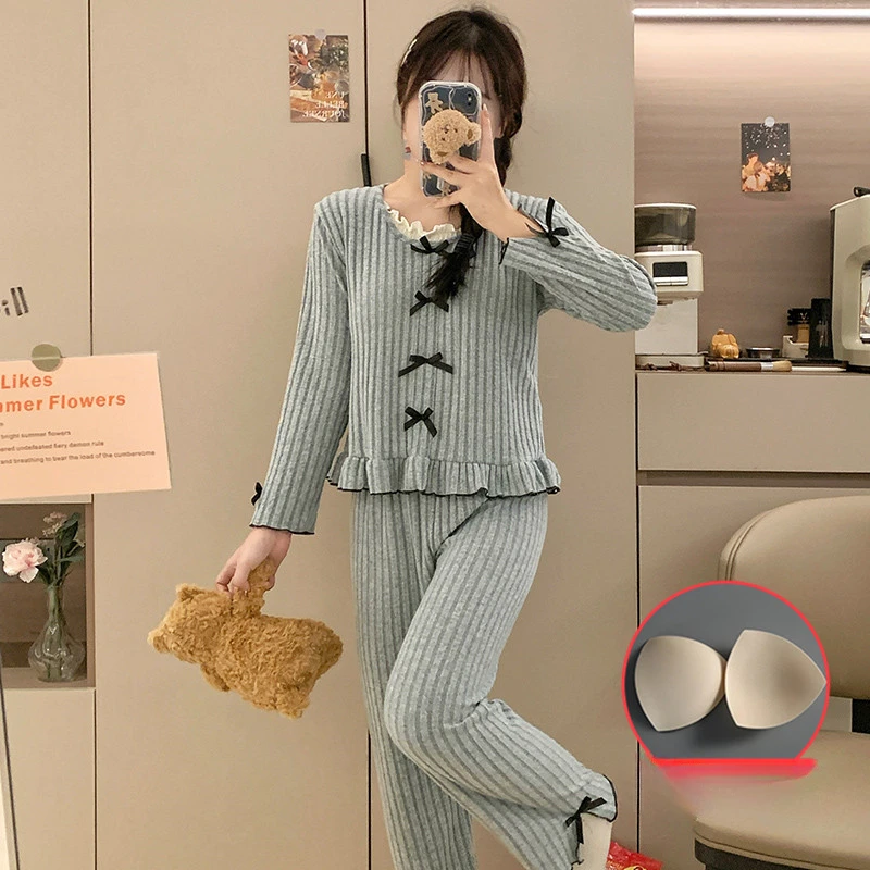 Женские пижамные комплекты с нагрудными подушечками шикарный дизайн бантом и