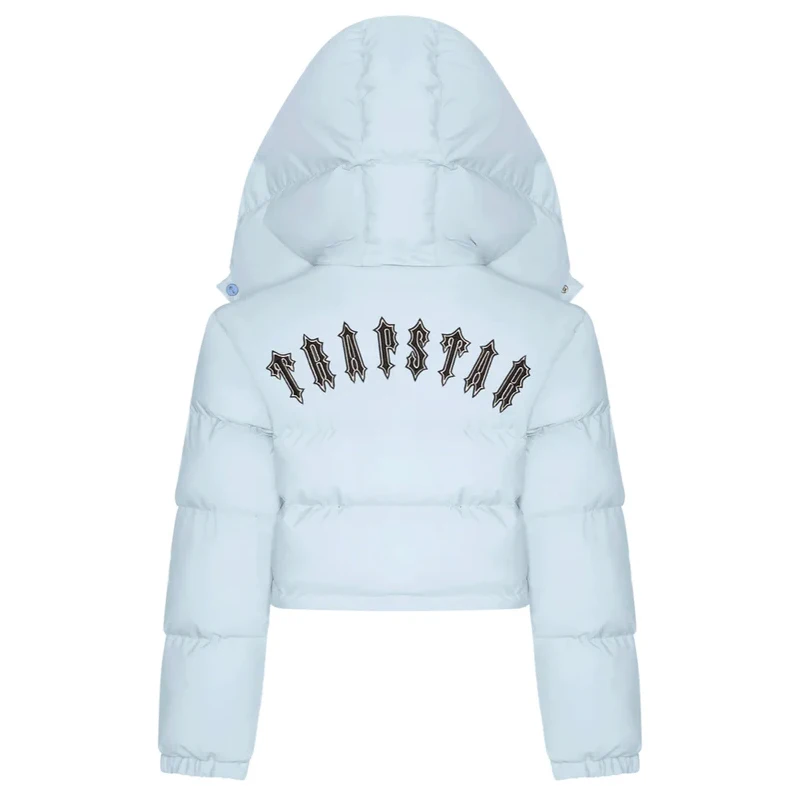 

London High Street Fashion Trapstar Winter Jacket Women Cropped Irongate Detachable Hooded Puffer - Baby Blue Top Quality Coat