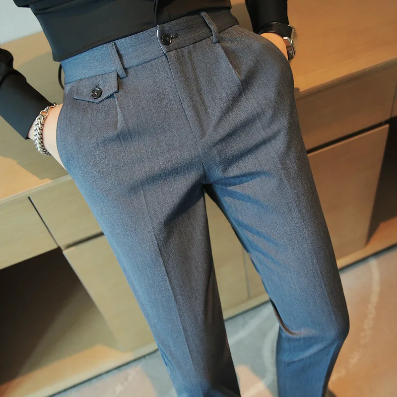 

28-38 деловые повседневные мужские брюки осень зима корейский тонкий сплошной цвет офисное платье брюки уличная одежда костюм Homme