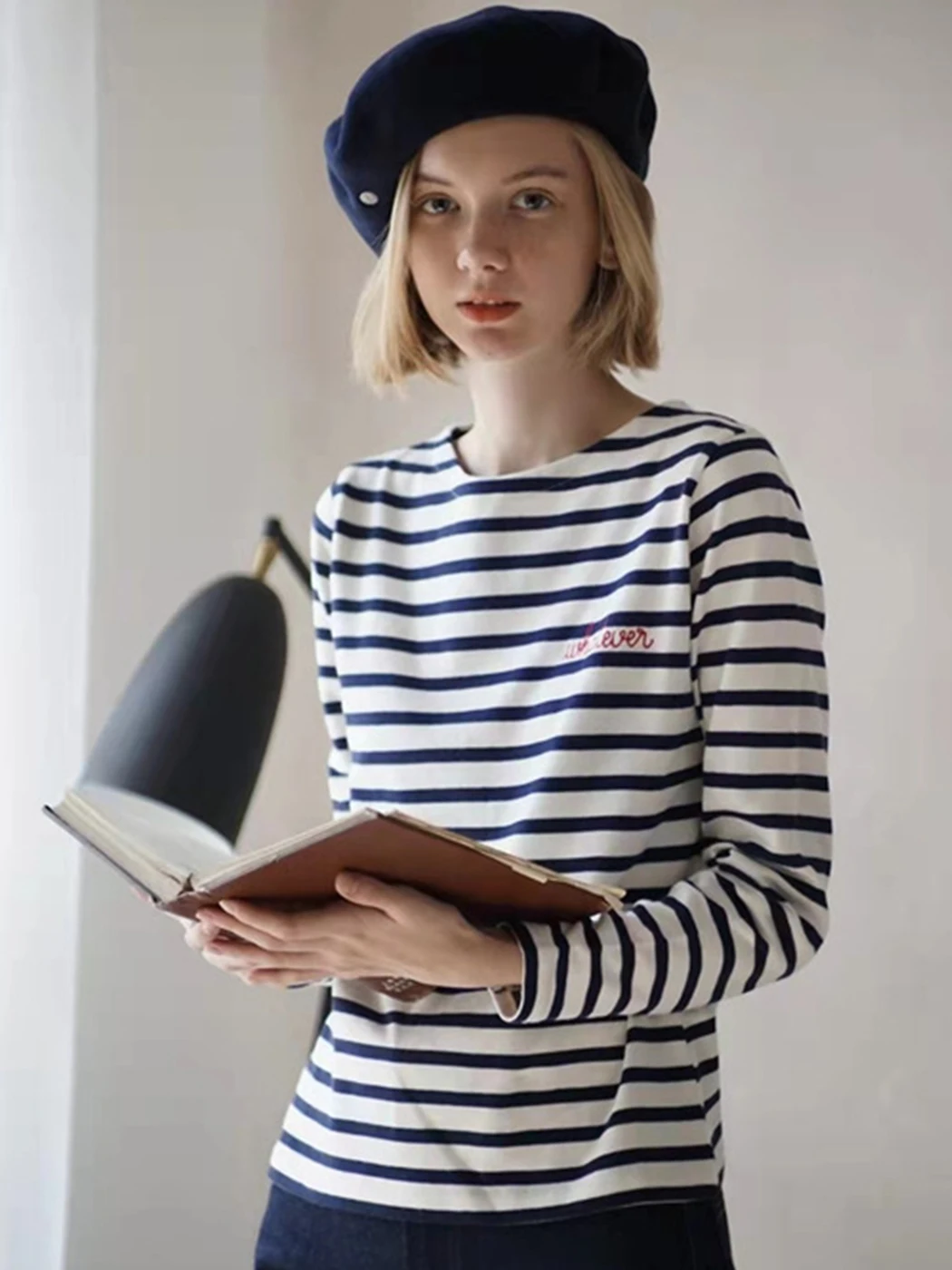 

Striped 100% Cotton T Shirt Women 2022 Spring Long Sleeve Round Neck Simple Tee Shirt Vintage Cozy Loose Casual Tunic Tops Femme