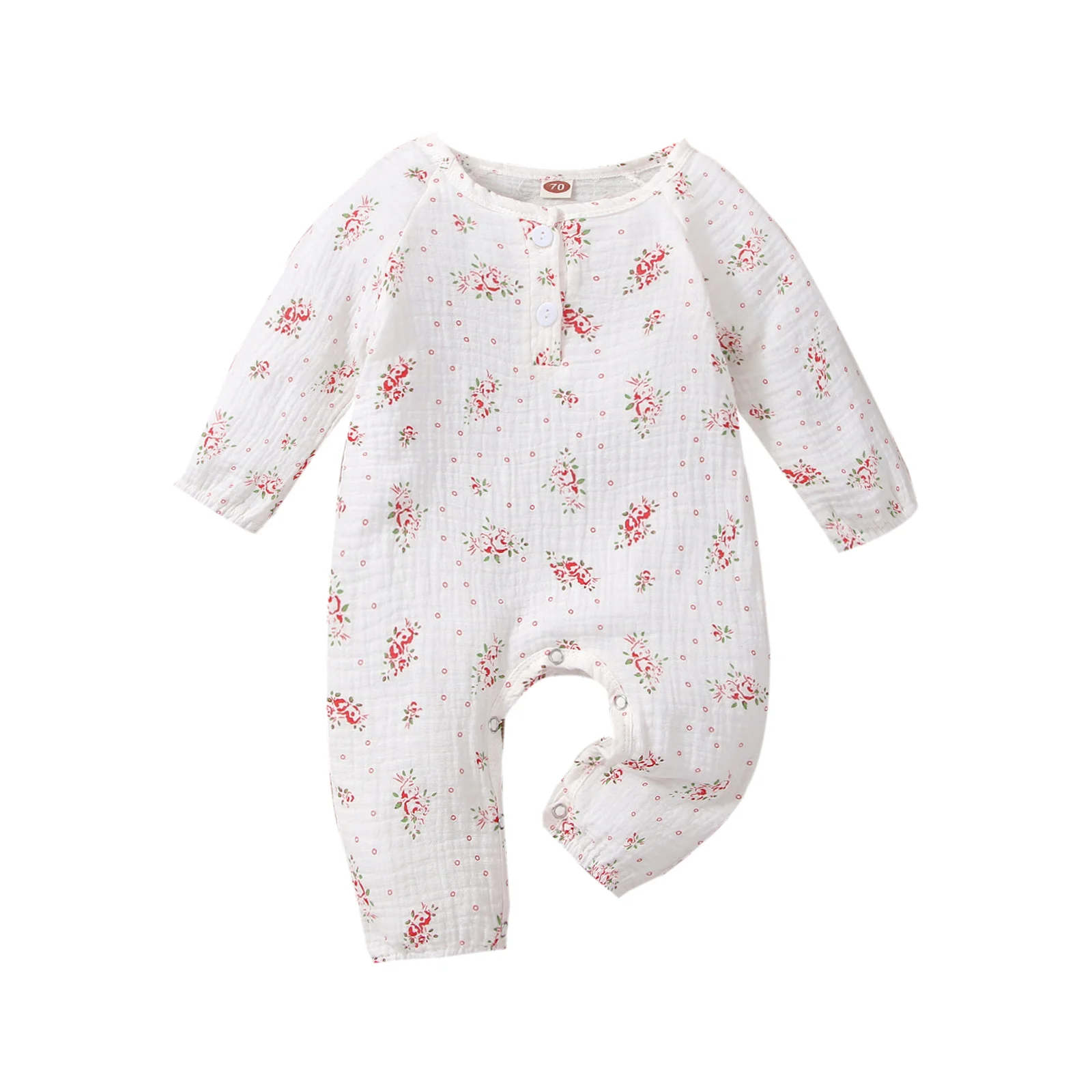 

Infant Baby Girl\\u2019s Casual Long Sleeve Jumpsuit Fashion Floral Button Round Neck Long Romper