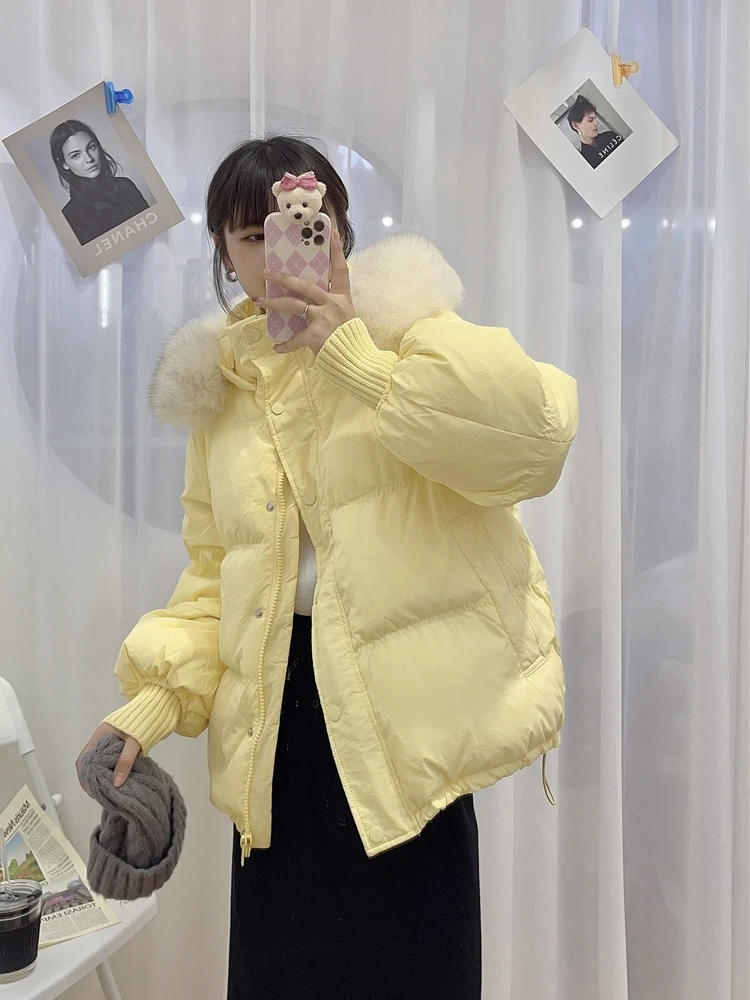 Canada 2023 Duck Down Jackets Coats for Women with Large Real Natural Fox Fur Hood Parka Yellow Pink Cream Khaki Black Oversized