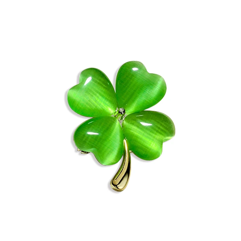 

Green Four Leaf Clover Shape Brooch Summer New Women Elegance Opal Alloy Lapel Pins Jewelry Brooches Charming Clothes Ornament