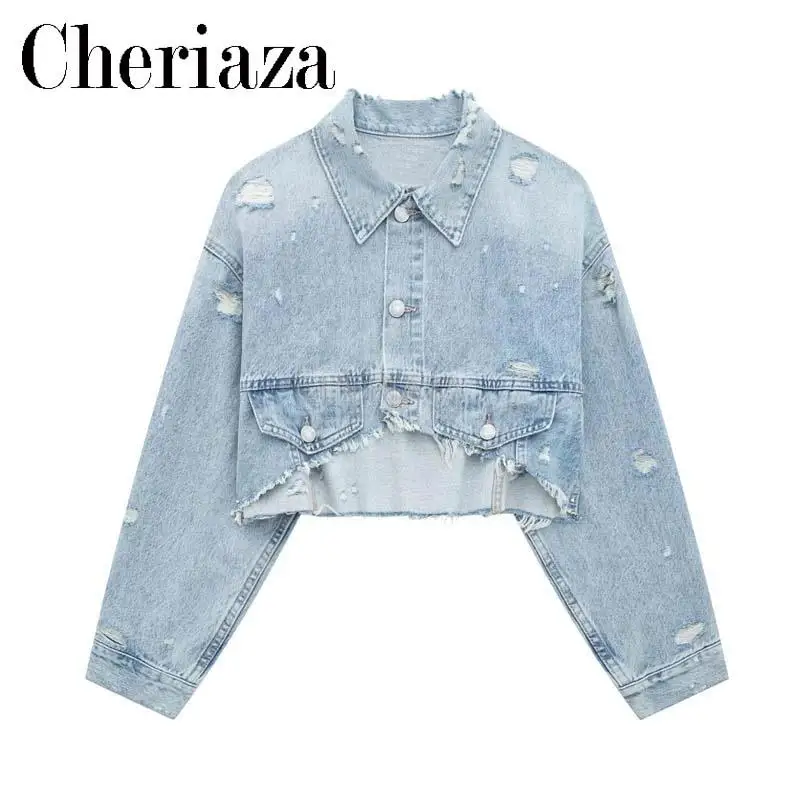 

CHeriaza Summer New Women's Loose and Slim Short Denim Jacket Coat