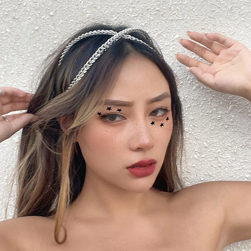 

Temperament Chain Braided Headband For Women Big Thick Chains Hair Band Luxury Cross Headband Bridal Tiara Crown Wedding Jewelry