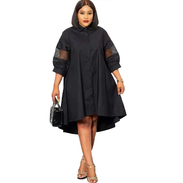 

African Dresses for Women Spring Summer African Women Short Sleeve Black White Shirt Dress African Clothes American Clothing