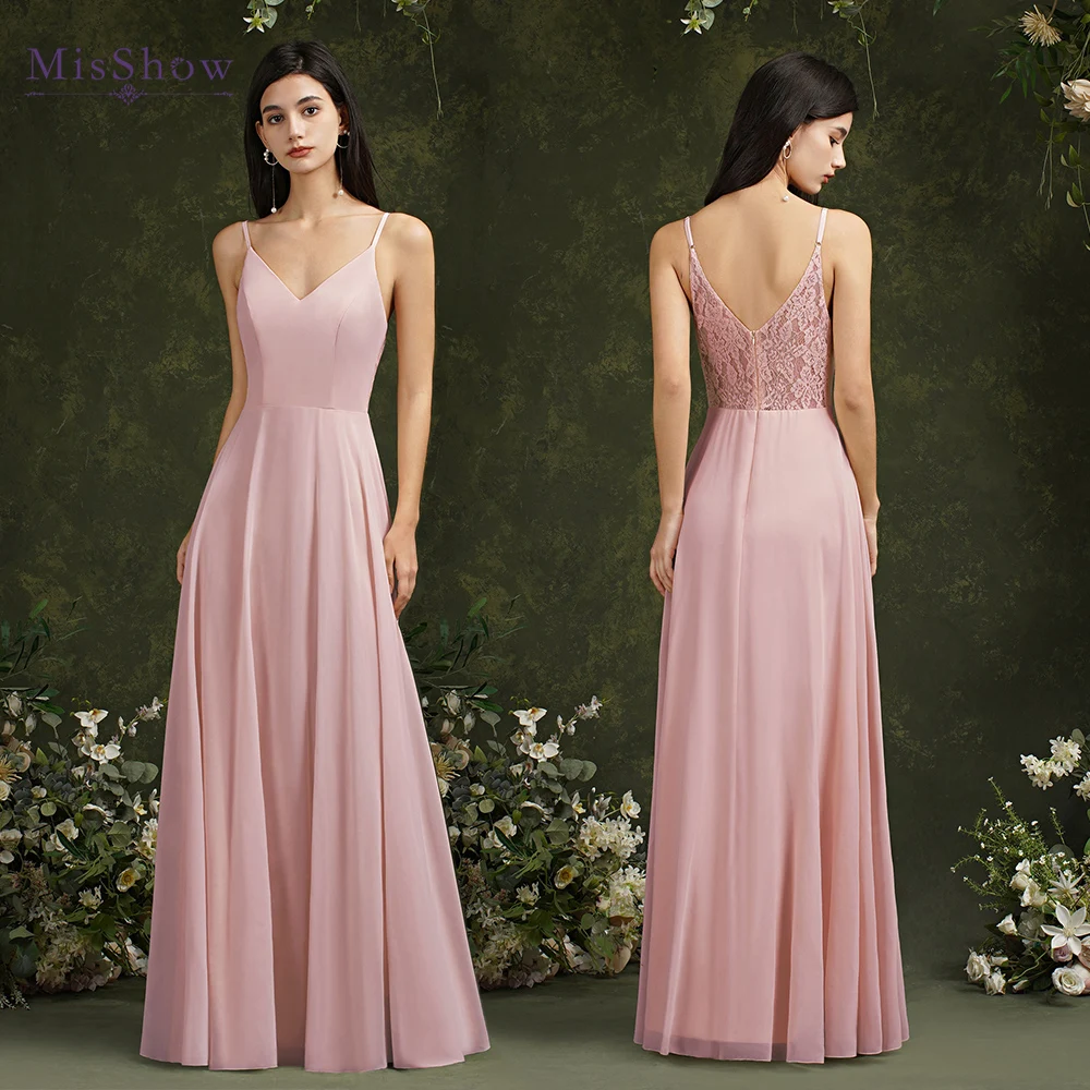 5 Colors Chiffon Long Bridesmaid Dresses 2022 Spaghetti Straps Lace Back Wedding Guest Prom Evening Gowns Dusty Rose Burgundy