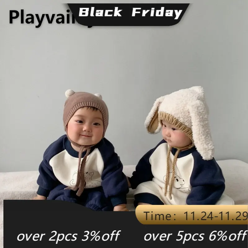 

Autumn Winter Family Matching Clothes Boy Girl Luck Bear Long Sleeve Fleece Romper Sweatershirt 2-pcs Set Baby Clothing E2337